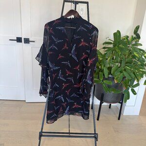 Sam Edelman NWT Cut Out Birds Mini Dress Ruffle Sleeves Size 6